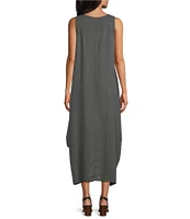 M Made in Italy Crew Neck Sleeveless Midi Shift Dress