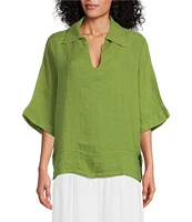 M Made in Italy Johnny Collar Neck 3/4 Sleeve Linen Blouse