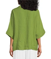 M Made in Italy Johnny Collar Neck 3/4 Sleeve Linen Blouse