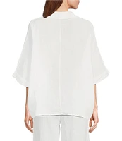 M Made in Italy Johnny Collar Neck 3/4 Sleeve Linen Blouse