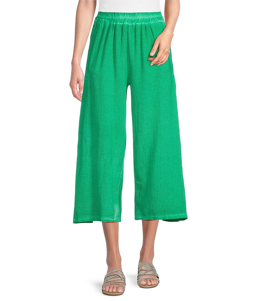 M Made in Italy Linen Blend Elastic Waist Crop Wide Leg Pants