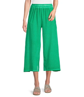 M Made in Italy Linen Blend Elastic Waist Crop Wide Leg Pants