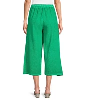 M Made in Italy Linen Blend Elastic Waist Crop Wide Leg Pants