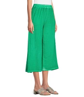 M Made in Italy Linen Blend Elastic Waist Crop Wide Leg Pants