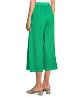 M Made in Italy Linen Blend Elastic Waist Crop Wide Leg Pants