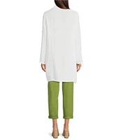 M Made in Italy Linen Open Front Roll Sleeve Cardigan