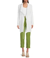 M Made in Italy Linen Open Front Roll Sleeve Cardigan