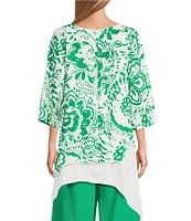 M Made in Italy Linen Scoop Neck 3/4 Sleeve Layered Shark Bite Tunic