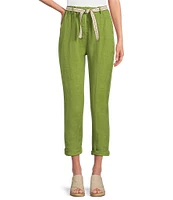 M Made in Italy Linen Side Pocket Cropped Belted Cuffed Pants