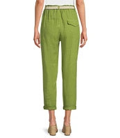 M Made in Italy Linen Side Pocket Cropped Belted Cuffed Pants