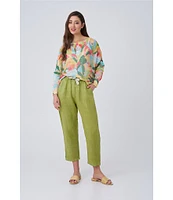M Made in Italy Linen Side Pocket Cropped Belted Cuffed Pants