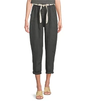 M Made in Italy Linen Side Pocket Cropped Belted Cuffed Pants
