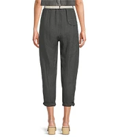 M Made in Italy Linen Side Pocket Cropped Belted Cuffed Pants
