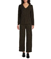 M Made in Italy Lurex Gold Threaded Wide Leg Tie-Waist Pant