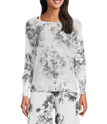 M Made in Italy Floral Print Long Sleeve Knit Coordinating Top