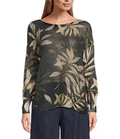 M Made in Italy Leaf Printed Scoop Neck Long Sleeve Knit Top