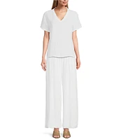 M Made in Italy Pull-On Pleated Ankle Coordinating Wide Leg Pants