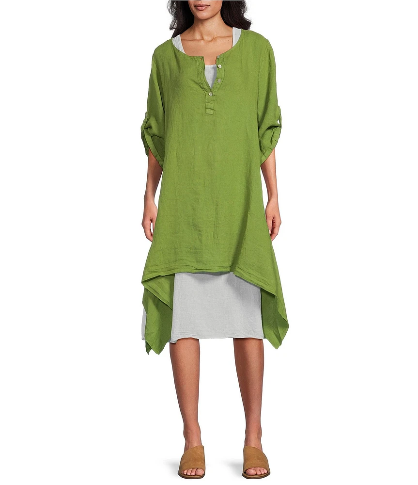 M Made in Italy Round Neckline Short Roll Up Sleeve Dress