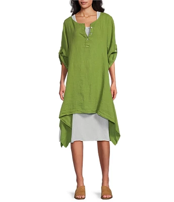 M Made in Italy Round Neckline Short Roll Up Sleeve Dress