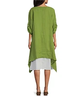 M Made in Italy Round Neckline Short Roll Up Sleeve Dress