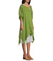 M Made in Italy Round Neckline Short Roll Up Sleeve Dress