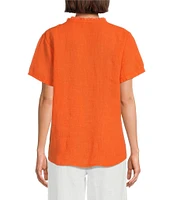 M Made in Italy Ruffle V-Neck Short Sleeve Linen Top