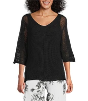 M Made In Italy Scoop Neck 3/4 Sleeve Knit Top