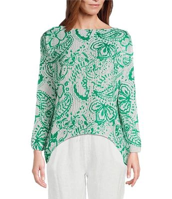 M Made in Italy Scoop Neck Long Sleeve Paisley Print Knit Top