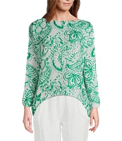 M Made in Italy Scoop Neck Long Sleeve Paisley Print Knit Top