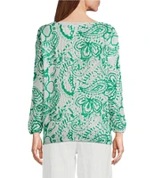 M Made in Italy Scoop Neck Long Sleeve Paisley Print Knit Top