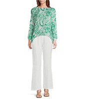 M Made in Italy Scoop Neck Long Sleeve Paisley Print Knit Top