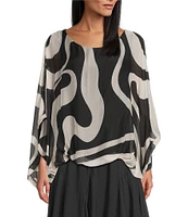 M Made in Italy Silky Scoop Neckline 3/4 Sleeve Poncho Top