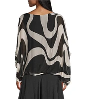 M Made in Italy Silky Scoop Neckline 3/4 Sleeve Poncho Top