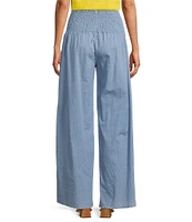 M Made in Italy Smocked Waist Wide Leg Cotton Denim Pants