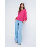 M Made in Italy Smocked Waist Wide Leg Cotton Denim Pants