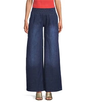 M Made in Italy Smocked Waist Wide Leg Cotton Denim Pants