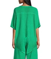 M Made in Italy Textured Linen Blend Elbow Sleeve Oversized Tunic