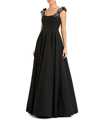 Mac Duggal 3D Beaded Floral Crepe Scoop Neck Sleeveless Ball Gown