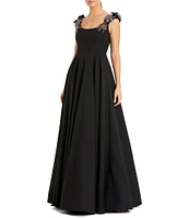 Mac Duggal 3D Beaded Floral Crepe Scoop Neck Sleeveless Ball Gown