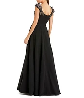Mac Duggal 3D Beaded Floral Crepe Scoop Neck Sleeveless Ball Gown