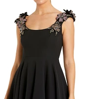 Mac Duggal 3D Beaded Floral Crepe Scoop Neck Sleeveless Ball Gown