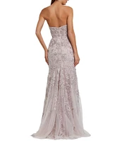 Mac Duggal 3D Flower Strapless Embroidered Mesh Mermaid Gown