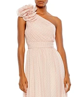 Mac Duggal Asymmetrical One Ruffle Shoulder Sleeveless A-Line Gown