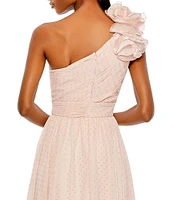 Mac Duggal Asymmetrical One Ruffle Shoulder Sleeveless A-Line Gown