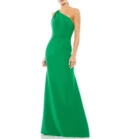 Mac Duggal Asymmetrical Ruched One Shoulder Sleeveless Open Back Detail Trumpet Sheath Gown