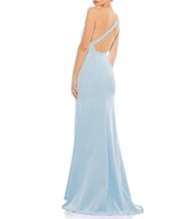 Mac Duggal Asymmetrical Ruched One Shoulder Sleeveless Open Back Detail Trumpet Sheath Gown