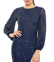 Mac Duggal Balloon Sleeve Sequin Sheath Dress