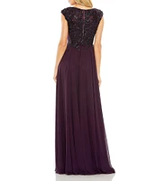 Mac Duggal Beaded Applique Bodice V-Neck Sleeveless A-Line Gown