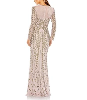 Mac Duggal Beaded Crew Neck Long Sleeve Gown