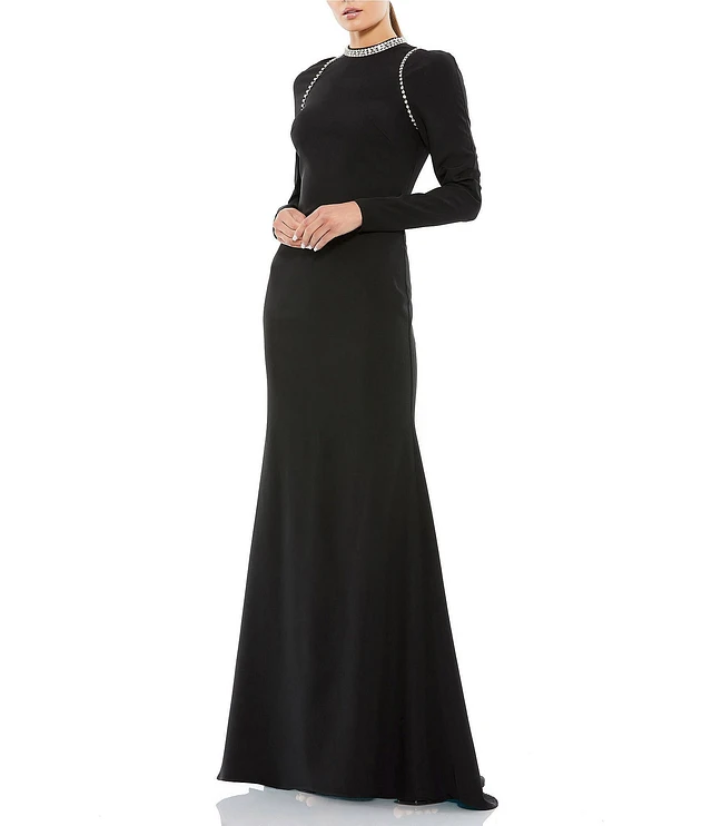 Mac Duggal Beaded Crew Neck Long Sleeve Gown | Liberty Center Mac Duggal Beaded Crew Neck Long Sleeve Gown | Liberty Center